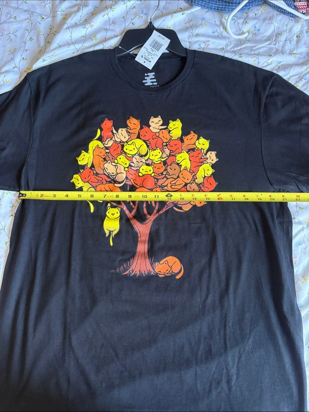 Black Graphic Tee with Colorful Cat Tree NWT